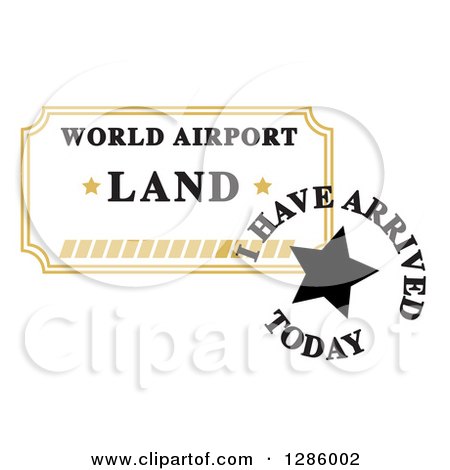 Clipart of a Passport Stamp of World Airport Land I Have Arrived Today - Royalty Free Vector Illustration by Cherie Reve