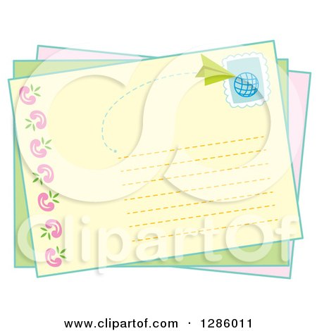 Clipart of a Postcard with a Stamp and Paper Airplane - Royalty Free Vector Illustration by Cherie Reve