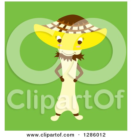 Clipart of a Happy Mushroom Character over Green - Royalty Free Vector Illustration by Cherie Reve
