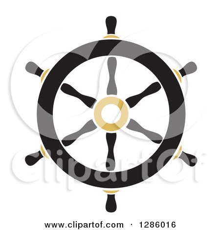 Clipart of a Black and Gold Nautical Ship Helm Steering Wheel - Royalty Free Vector Illustration by Cherie Reve