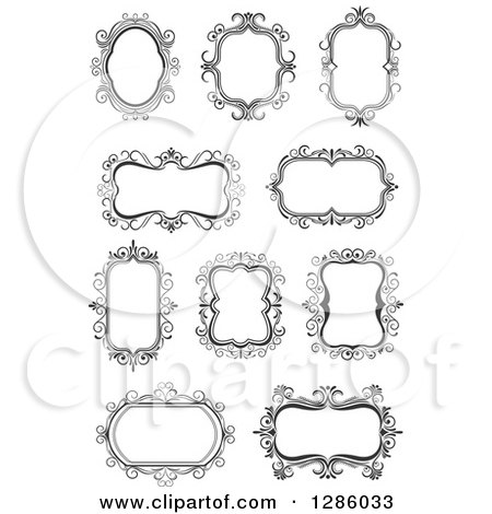 Clipart of Black and White Ornate Floral Frames - Royalty Free Vector Illustration by Vector Tradition SM