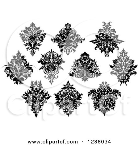 Clipart of a Black and White Arabesque Damask Designs 10 - Royalty Free Vector Illustration by Vector Tradition SM