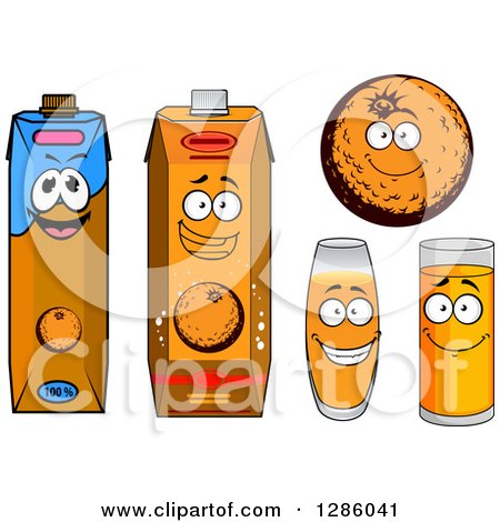 Clipart of a Happy Orange and Juice Glasses and Cartons 2 - Royalty Free Vector Illustration by Vector Tradition SM