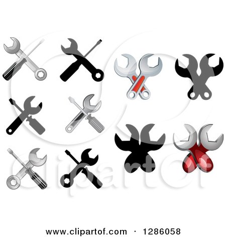 Clipart of Settings, Utility or Repair Wrench and Screwdriver Designs - Royalty Free Vector Illustration by Vector Tradition SM