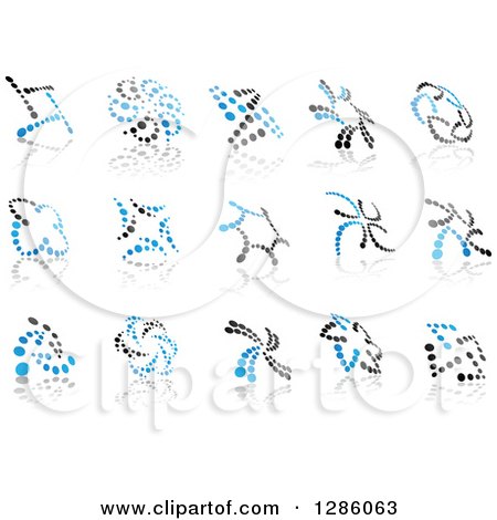 Clipart of Blue and Gray Abstract Dot Windmills and Reflections - Royalty Free Vector Illustration by Vector Tradition SM
