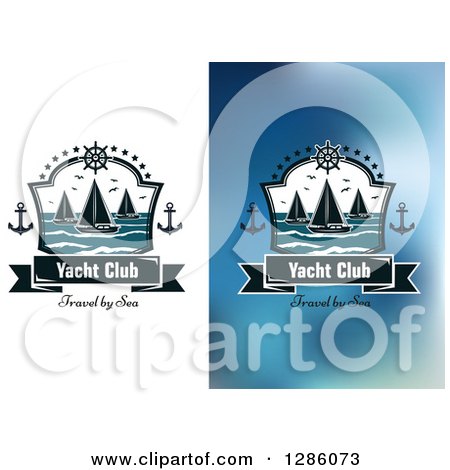 Clipart of Nautical Yacht Club Shields with Sample Text and Boats - Royalty Free Vector Illustration by Vector Tradition SM
