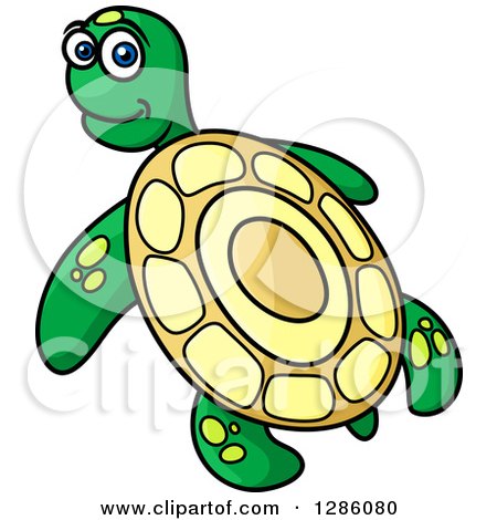 Clipart of a Cartoon Sea Turtle Looking Back - Royalty Free Vector Illustration by Vector Tradition SM