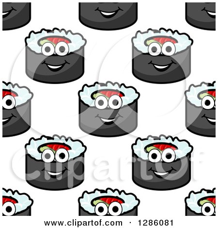 Clipart of a Seamless Pattern Background of Smiling Sushi Rolls - Royalty Free Vector Illustration by Vector Tradition SM