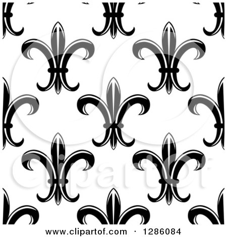 Clipart of a Seamless Pattern Background of Fleur De Lis, Black and White - Royalty Free Vector Illustration by Vector Tradition SM