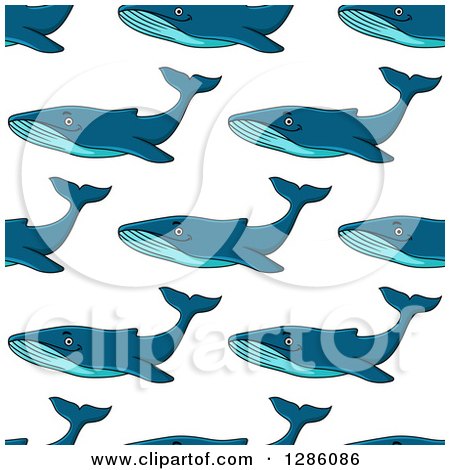 Clipart of a Seamless Pattern Background of Swimming Blue Whales - Royalty Free Vector Illustration by Vector Tradition SM