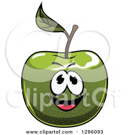 Clipart of a Happy Green Apple Character Smiling - Royalty Free Vector Illustration by Vector Tradition SM