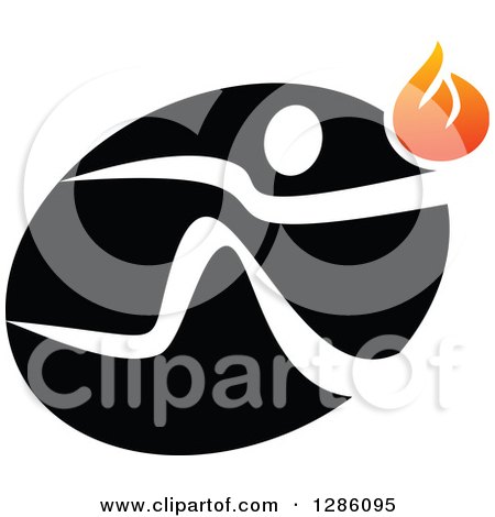 Clipart of a White Person Running with a Torch over a Black Oval - Royalty Free Vector Illustration by Vector Tradition SM