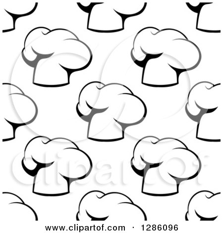 Clipart of a Seamless Pattern Background of Black and White Chef Hats - Royalty Free Vector Illustration by Vector Tradition SM