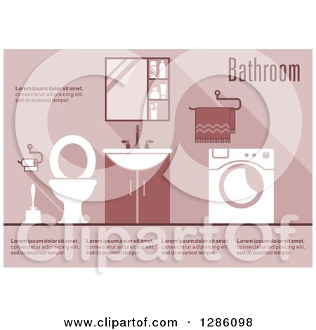 Clipart of a Pink Toned Bathroom Interior with Sample Text - Royalty Free Vector Illustration by Vector Tradition SM