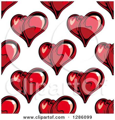 Clipart of a Seamless Pattern Background of Red Hearts with Openings - Royalty Free Vector Illustration by Vector Tradition SM
