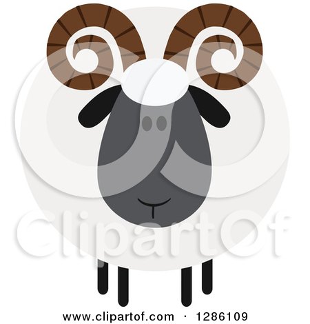 Clipart of a Modern Flat Design Round Fluffy Black Ram Sheep - Royalty Free Vector Illustration by Hit Toon