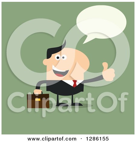 Clipart of a Modern Flat Design of a Talking Happy White Businessman Holding a Thumb up over Green - Royalty Free Vector Illustration by Hit Toon