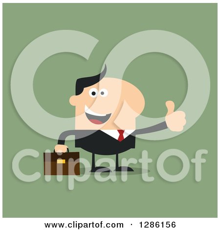 Clipart of a Modern Flat Design of a Happy White Businessman Holding a Thumb up over Green - Royalty Free Vector Illustration by Hit Toon