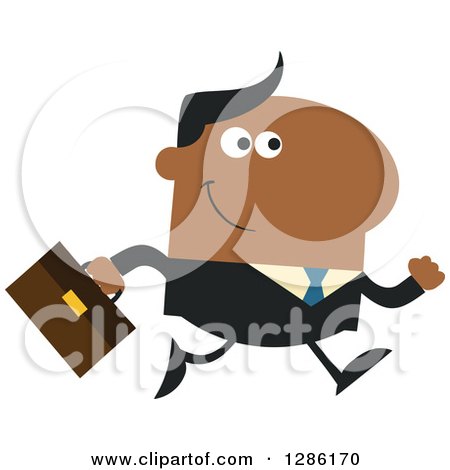 Clipart of a Modern Flat Design of a Happy White Businessman Running to Work - Royalty Free Vector Illustration by Hit Toon