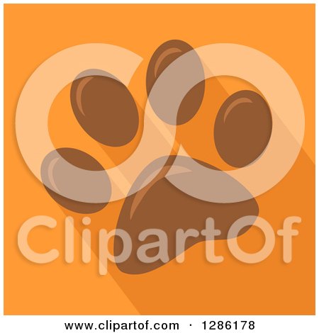 Clipart of a Modern Flat Design of a Brown Pet Paw Print and Shadows on Orange - Royalty Free Vector Illustration by Hit Toon