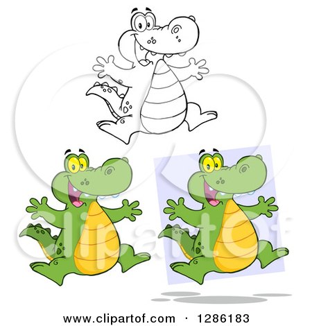 Clipart of Cartoon Alligators or Crocodiles Jumping - Royalty Free Vector Illustration by Hit Toon