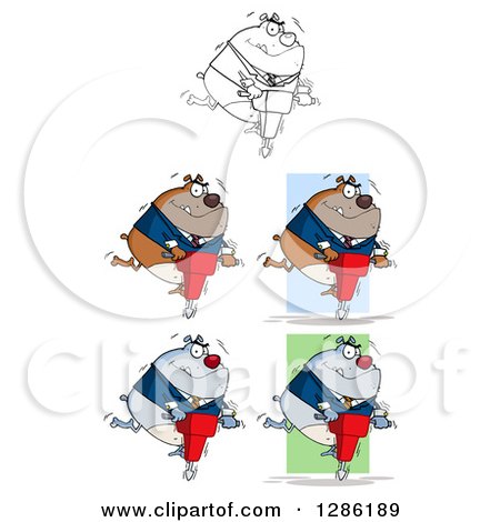 Clipart of Black and White, Brown and Gray Bulldogs Using Jackhammers - Royalty Free Vector Illustration by Hit Toon