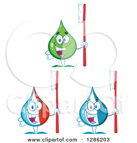 Clipart of Toothpaste Characters with Brushes - Royalty Free Vector Illustration by Hit Toon
