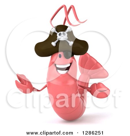 Clipart of a 3d Pink Shrimp Pirate Welcoming - Royalty Free Illustration by Julos