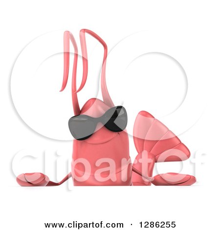 Clipart of a 3d Pink Shrimp Wearing Sunglasses over a Sign - Royalty Free Illustration by Julos