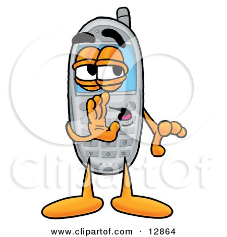 Clipart Picture of a Wireless Cellular Telephone Mascot Cartoon Character Whispering and Gossiping by Mascot Junction