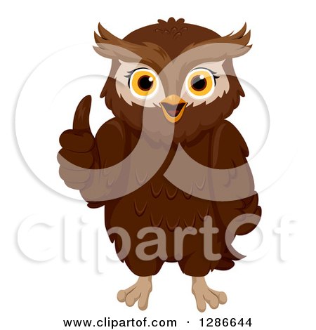 Clipart of a Happy Brown Owl Giving a Thumb up - Royalty Free Vector Illustration by BNP Design Studio