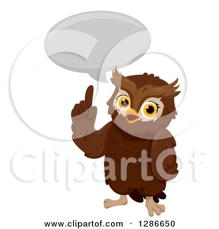 Clipart of a Smart Brown Owl Talking and Holding up a Finger - Royalty Free Vector Illustration by BNP Design Studio