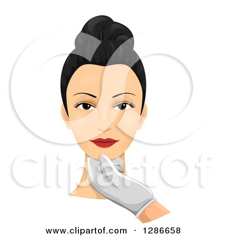 Clipart of a Surgeon's Hands Examining a Woman's Face Before Surgery - Royalty Free Vector Illustration by BNP Design Studio