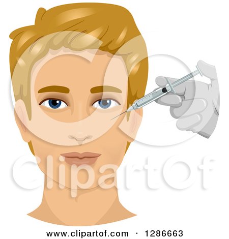 Clipart of a Blond White Man Getting Facial Injections by a Cosmetic Plastic Surgeon - Royalty Free Vector Illustration by BNP Design Studio