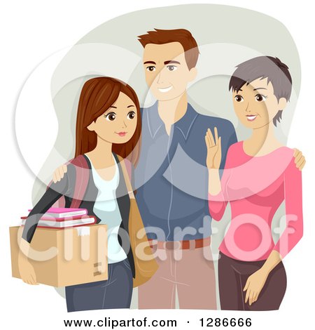 Clipart of Happy Parents Sending Their Daughter off to College - Royalty Free Vector Illustration by BNP Design Studio