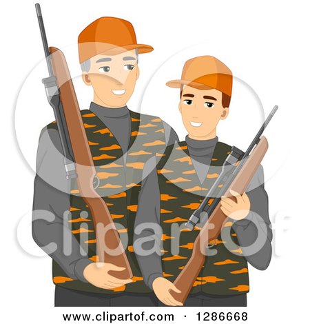 Clipart of a Caucasian Father and Son Hunting Together - Royalty Free Vector Illustration by BNP Design Studio