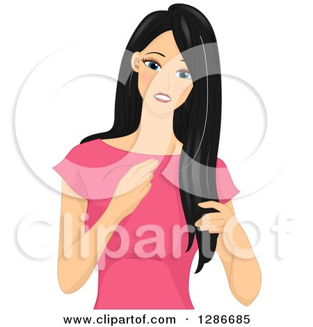 Clipart of a Worried Asian Woman Finding a Gray Strand of Hair - Royalty Free Vector Illustration by BNP Design Studio