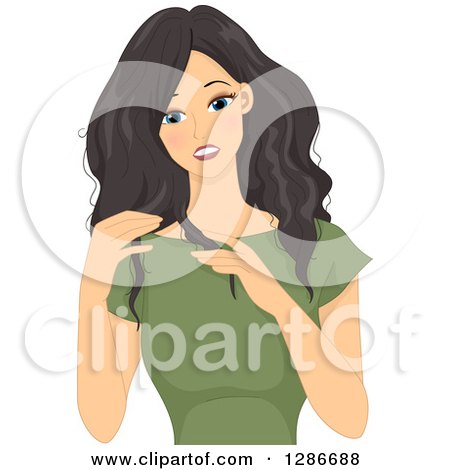 Clipart of a Young Asian Woman Fretting over Frizzy Hair - Royalty Free Vector Illustration by BNP Design Studio