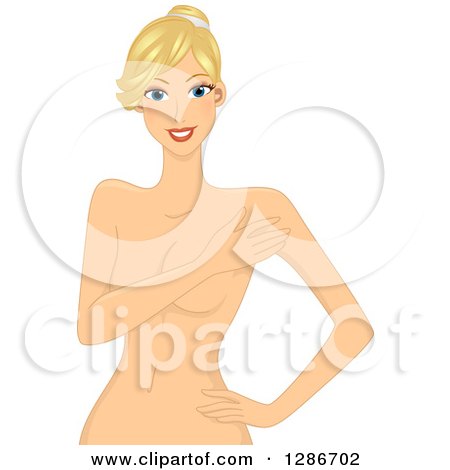 Clipart of a Happy Blond Caucaasian Woman Posing Nude, with Her Arm over Her Breasts - Royalty Free Vector Illustration by BNP Design Studio