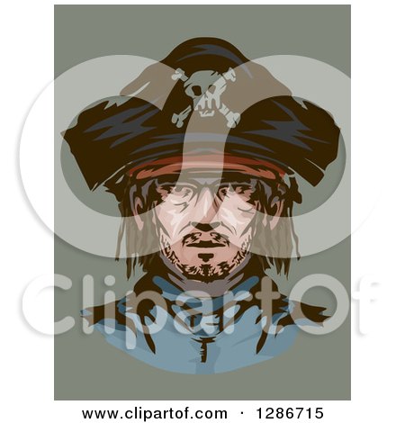 Clipart of a Portrait of a Male Pirate over Green - Royalty Free Vector Illustration by BNP Design Studio