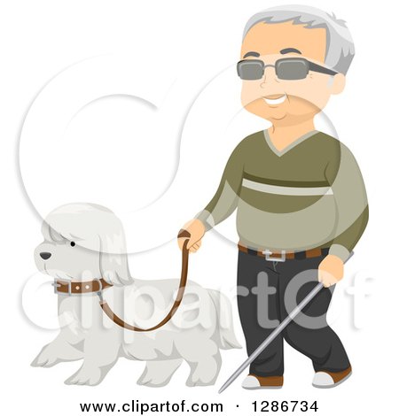 Clipart of a White Seeing Eye Guide Dog Walking with a Happy Blind Senior White Man - Royalty Free Vector Illustration by BNP Design Studio