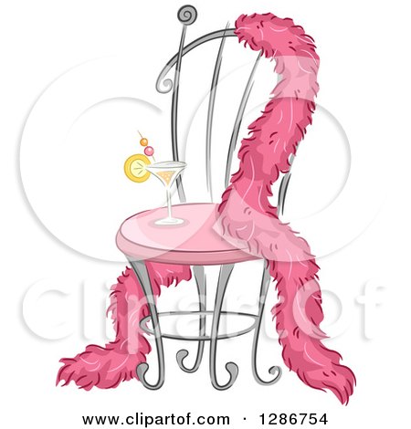 Clipart of a Pink Feather Boa Draped over a Fancy Chair with a Cocktail - Royalty Free Vector Illustration by BNP Design Studio