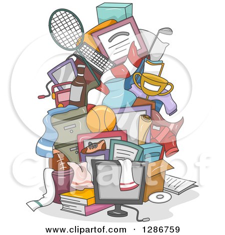 Clipart of a Pile of Boy's Sports and Bedroom Items - Royalty Free Vector Illustration by BNP Design Studio