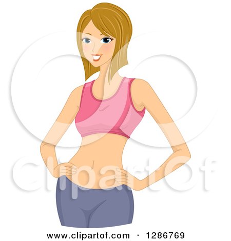 Clipart of a Fit Dirty Blond White Woman Showing Her Flat Belly - Royalty Free Vector Illustration by BNP Design Studio