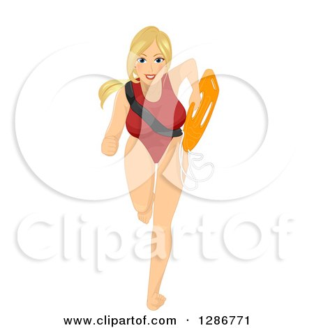 Clipart of a Blond White Female Lifeguard Running - Royalty Free Vector Illustration by BNP Design Studio