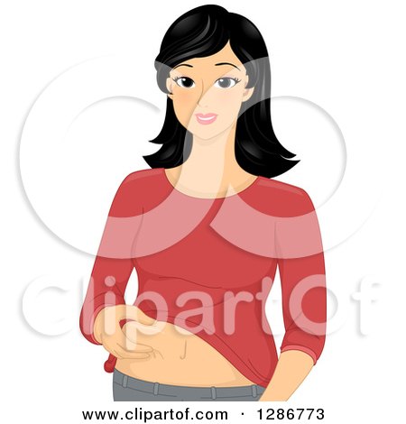 Clipart of a Young Asian Woman Squeezing Belly Fat - Royalty Free Vector Illustration by BNP Design Studio