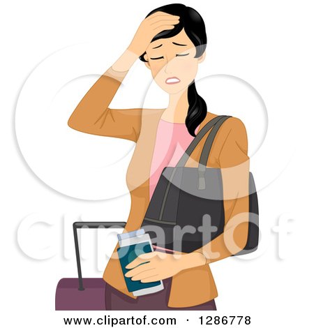 Clipart of a Young Asian Traveling Woman with a Headache - Royalty Free Vector Illustration by BNP Design Studio