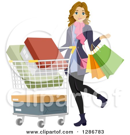 https://images.clipartof.com/small/1286783-Clipart-Of-A-Happy-Dirty-Blond-White-Woman-Carrying-Shopping-Bags-And-Pushing-A-Cart-Royalty-Free-Vector-Illustration.jpg