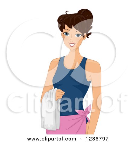 Clipart of a Happy Caucasian Woman in a One Piece Bathing Suit - Royalty Free Vector Illustration by BNP Design Studio