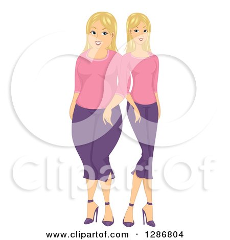 Clipart of a Blond Woman Shown Before and After Weightloss - Royalty Free Vector Illustration by BNP Design Studio